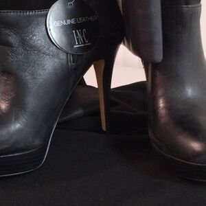 Woman blue calf high heels boots black leather and suede size 5m